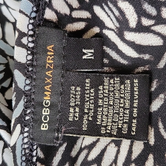 BCBG MAXAZRIA Woman's Sz M Plunge Neck Wrap Dress Leaf Print Grey Black - Picture 11 of 13